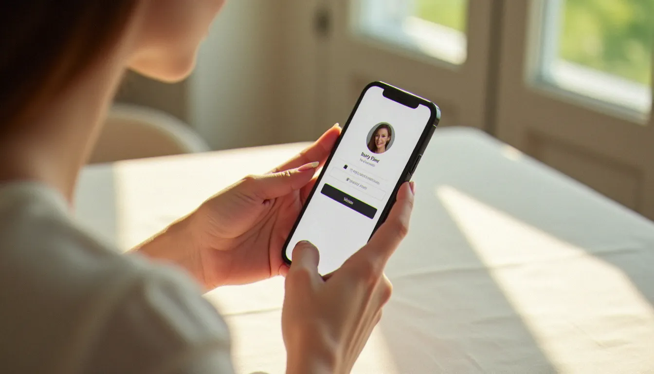 Mains féminines soignées configurant un profil sur une application de rencontres cougar, illustrant les conseils d'utilisation de l'api u