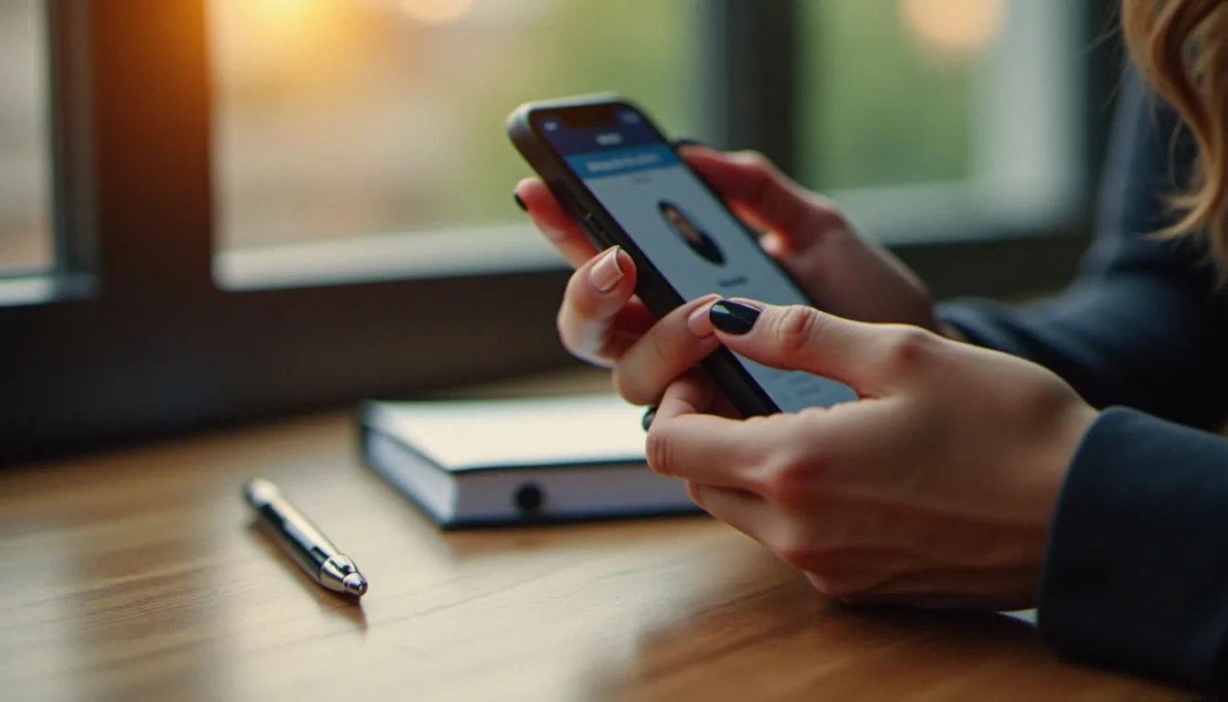 Femme acinonyx consultant avec attention un profil sur une application de rencontres cougar spécialisée, conjuguant modernité numérique et élégance dans sa recherche de partenaire