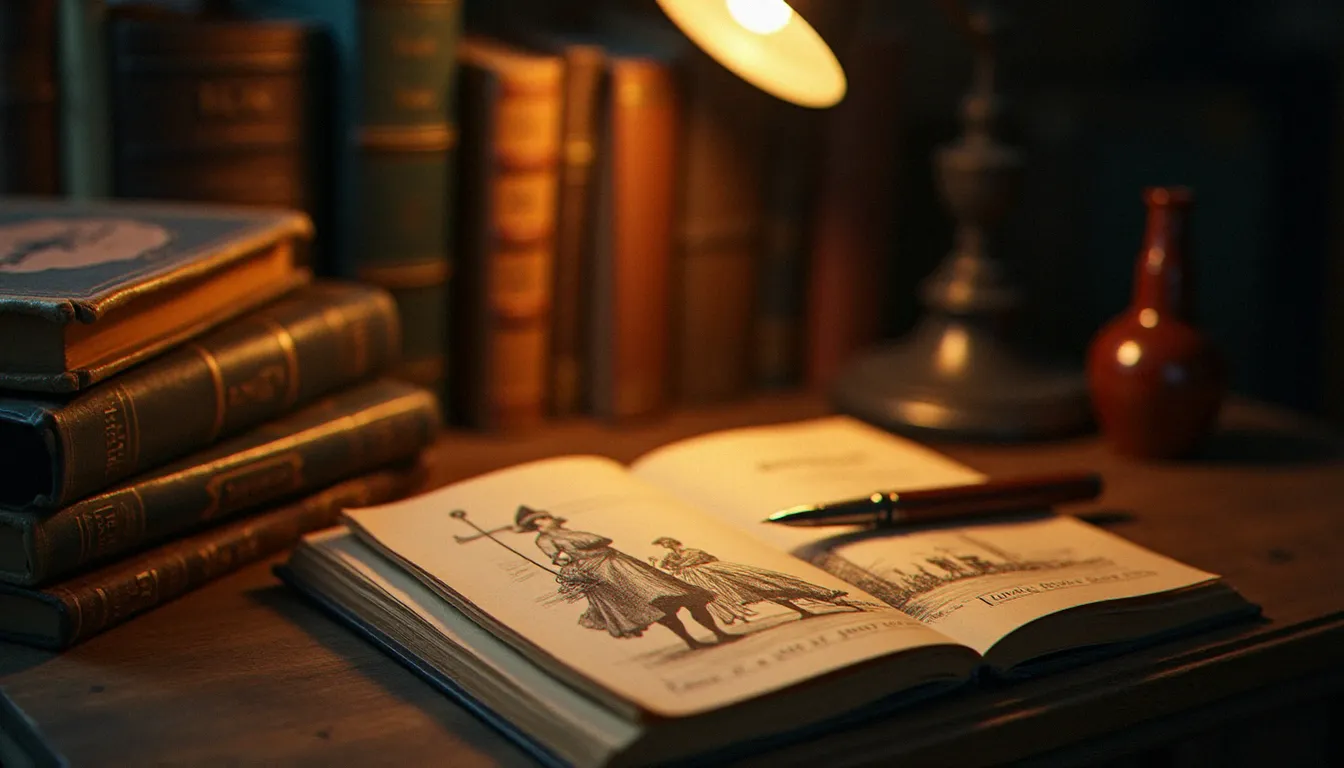Bureau vintage avec livres illustrés français et outils de dessin, évoquant l'art et l'héritage créatif d'Albert Uderzo dans la culture française