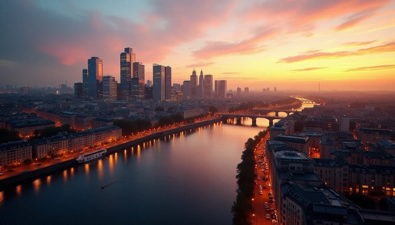 Vue aérienne de Berlin au coucher du soleil, capitale allemande des rencontres ouvertes d'esprit et de la liberté affective