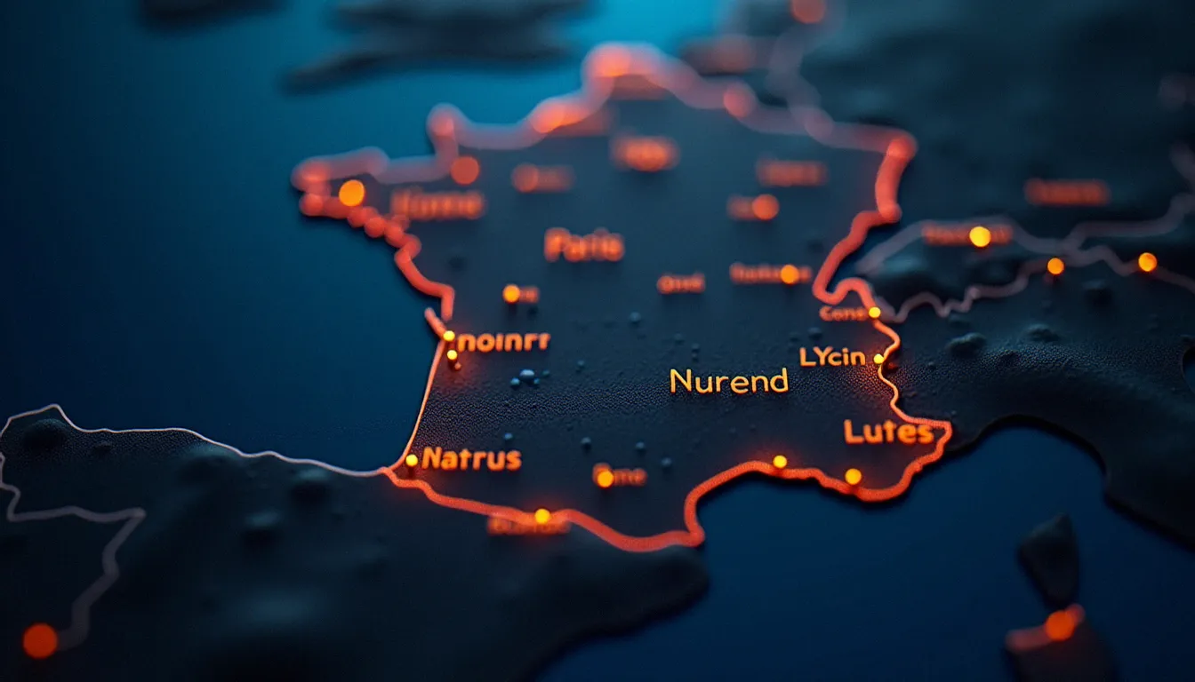Carte de France illustrant les principales villes cougar place avec les grandes métropoles en évidence pour les rencontres intergénérationnelles