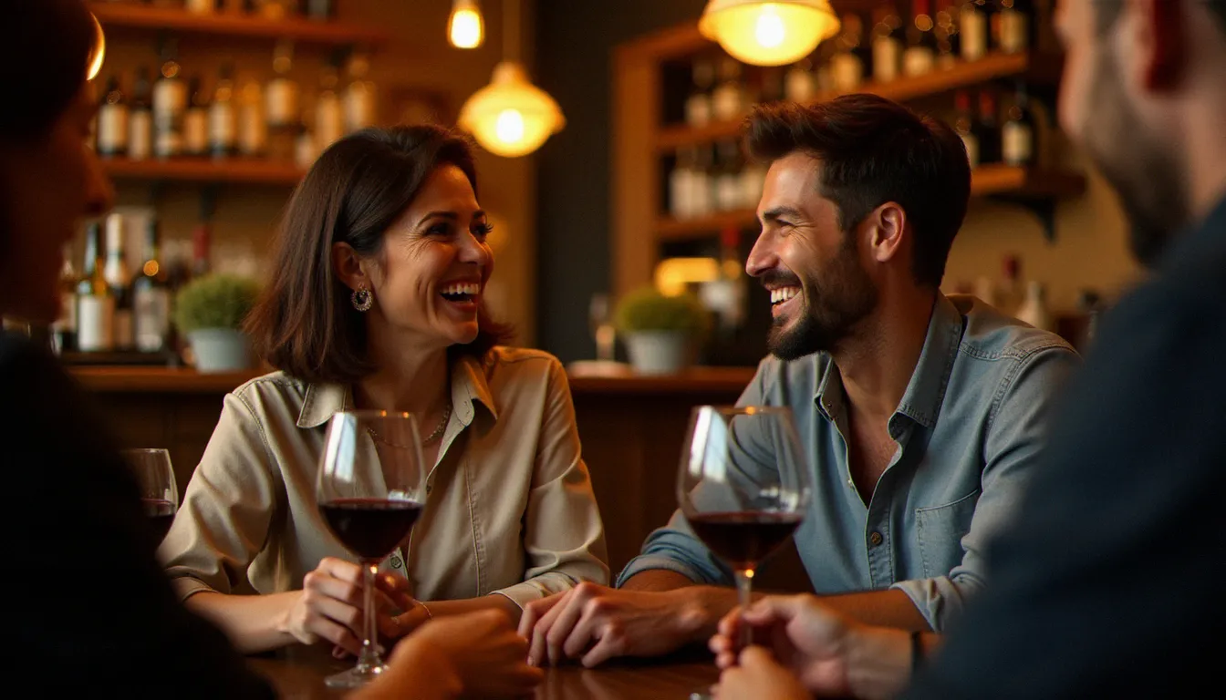 Rencontre entre une femme mûre et un homme plus jeune dans un bar parisien chaleureux, illustrant la complicité d'une relation cougar authentique