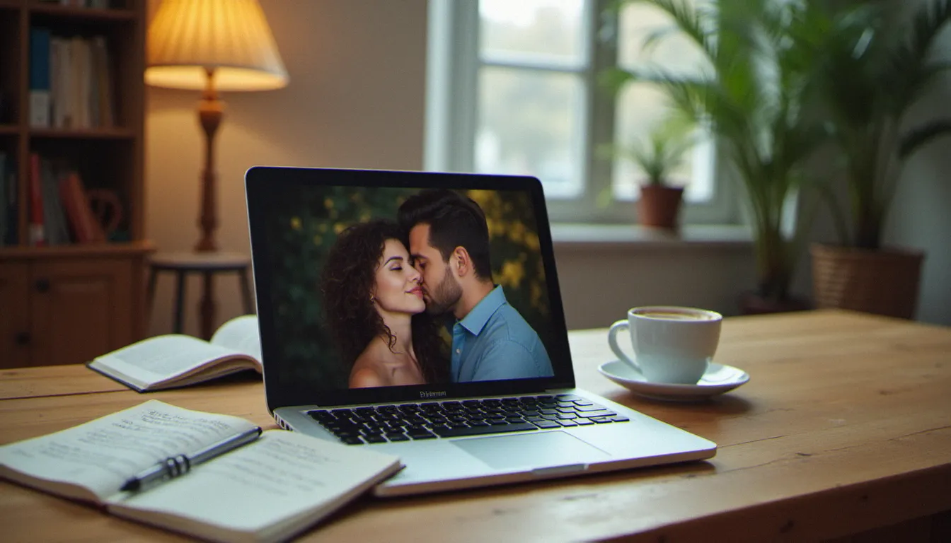 Ordinateur portable affichant une interface de site de rencontres spécialisé, illustrant la recherche en ligne pour rencontrer une cougar