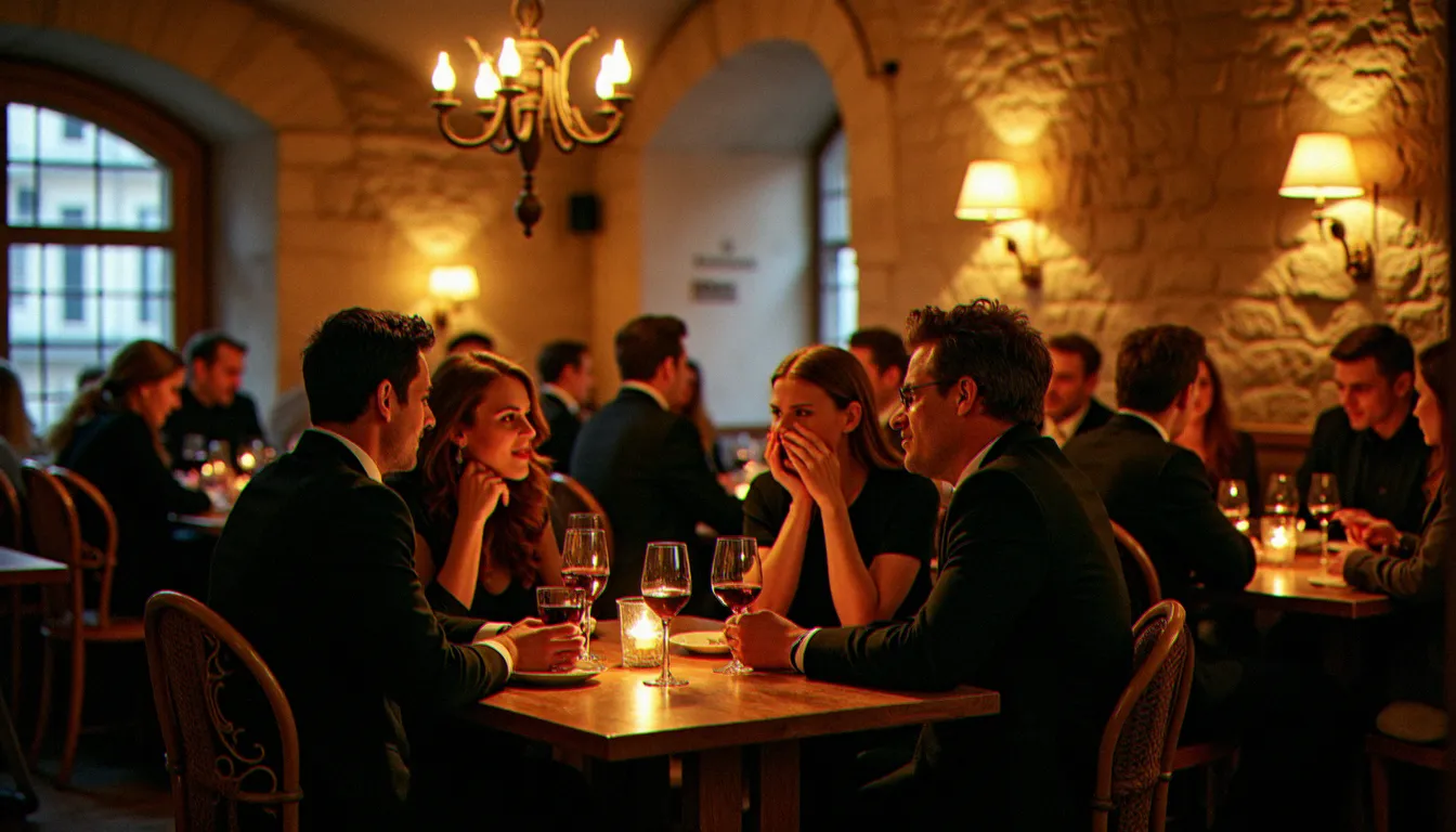 Bar à vins du Marais à Paris avec clientèle mixte en termes d'âge dans une ambiance chaleureuse et décontractée