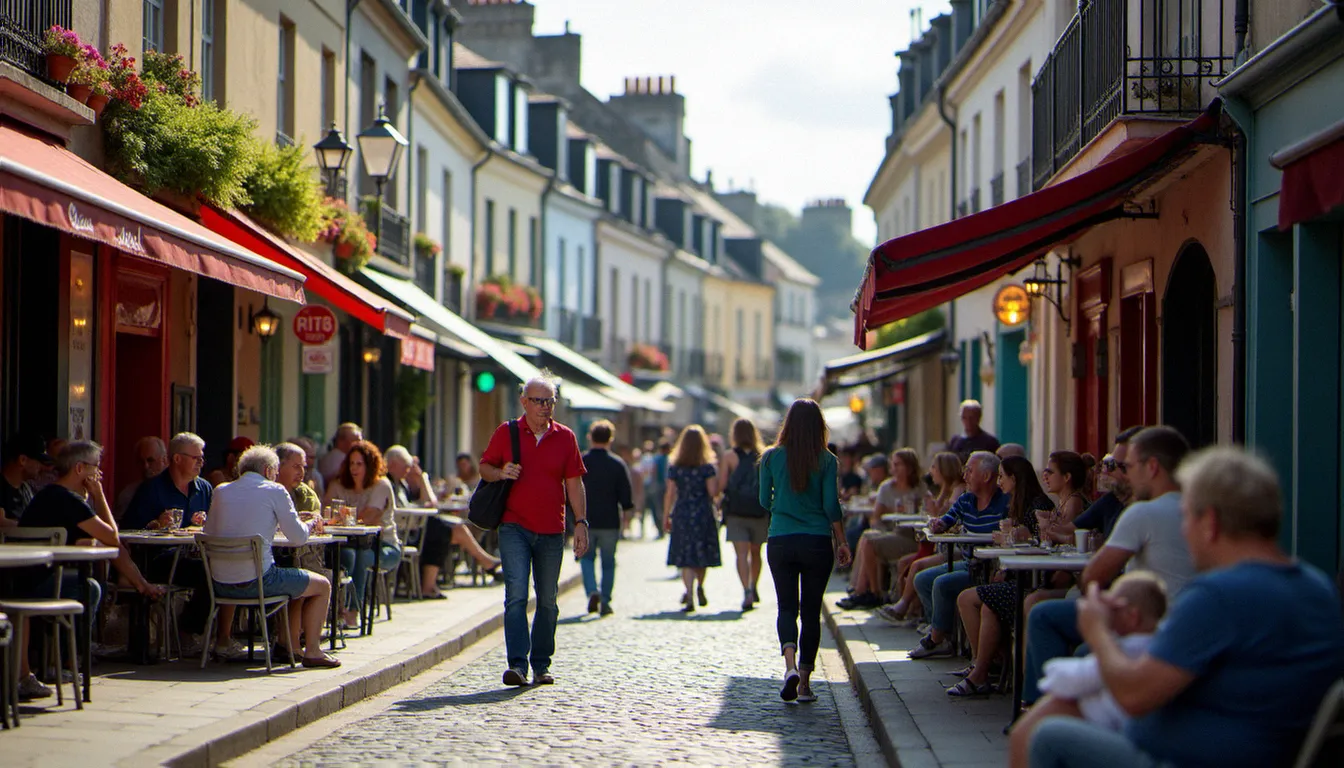 Terrasse animée rue de Siam à Brest, lieu de rencontre prisé pour les femmes mûres et les hommes jeunes de la ville