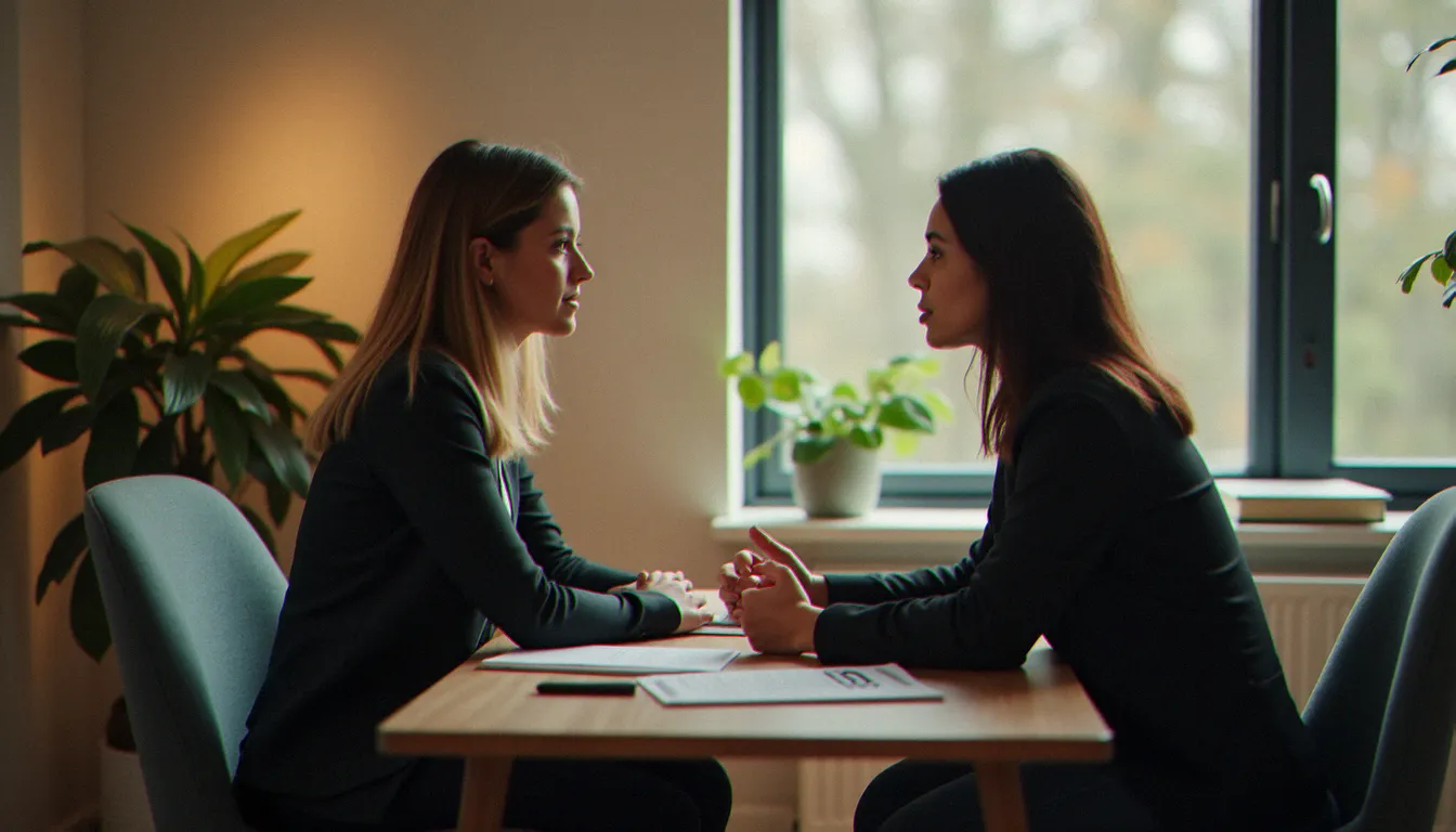 Séance de thérapie de couple dans un cadre professionnel moderne, illustrant les alternatives à l'infidélité et la reconstruction du dialogue affectif